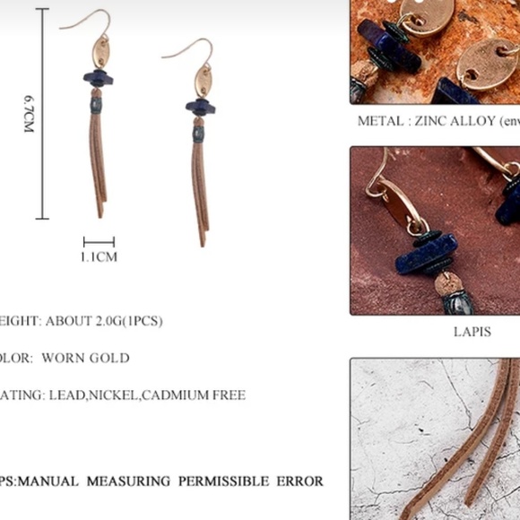 Lapis lazuli and suede dangle earrings - Picture 4 of 4